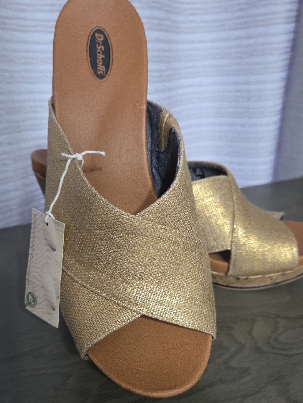 Dr. Scholl's Women's Light Gold Crossover Slip-On Wedge - Picture 5 of 10